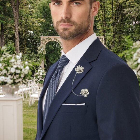 MEN'S FASHION LAPEL CHAIN. UNISEX PIN CLIP BROOCH for SUIT, TUX, SHIRT COLLAR - Picture 1 of 5